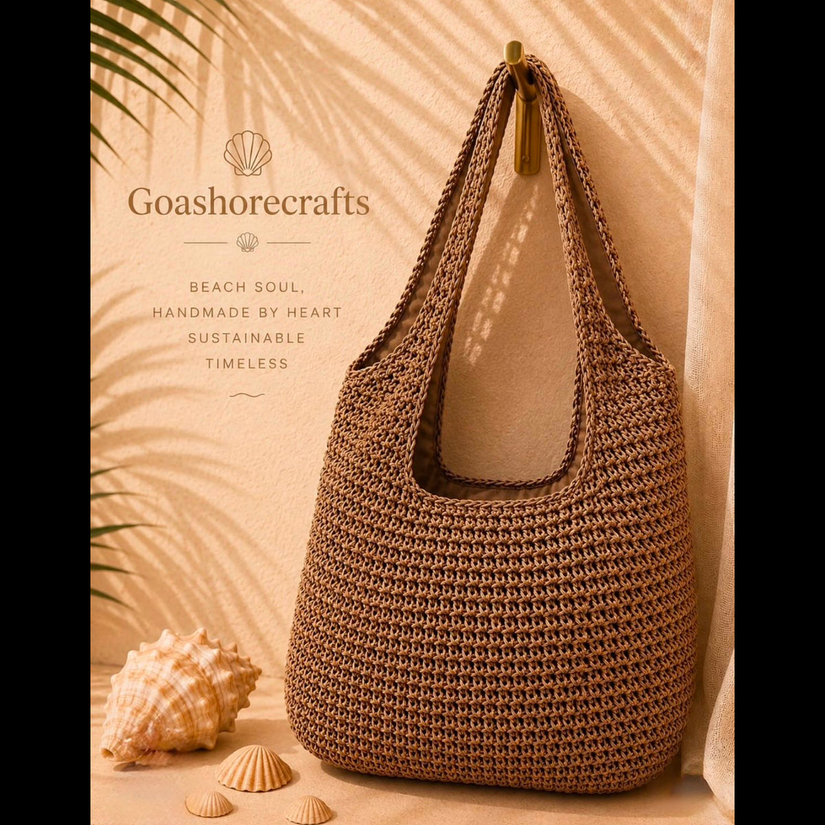 Hand-Crochet Cream Boho Beach Shoulder Tote