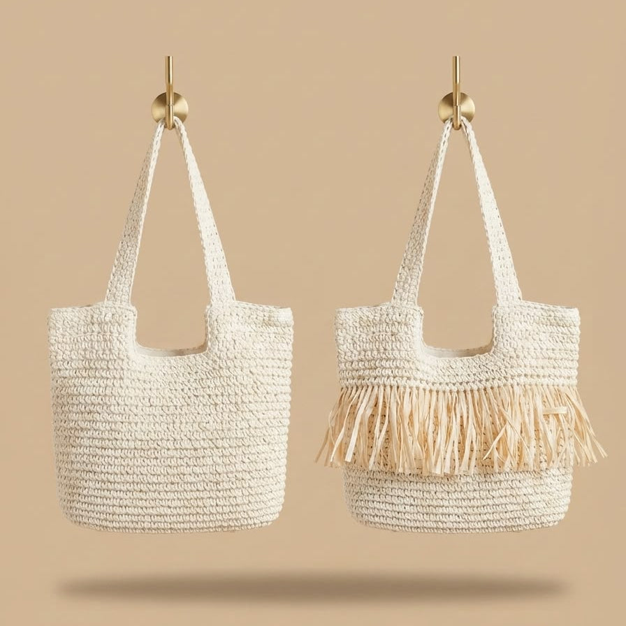 Raffia Fringe Handwoven Beach Tote