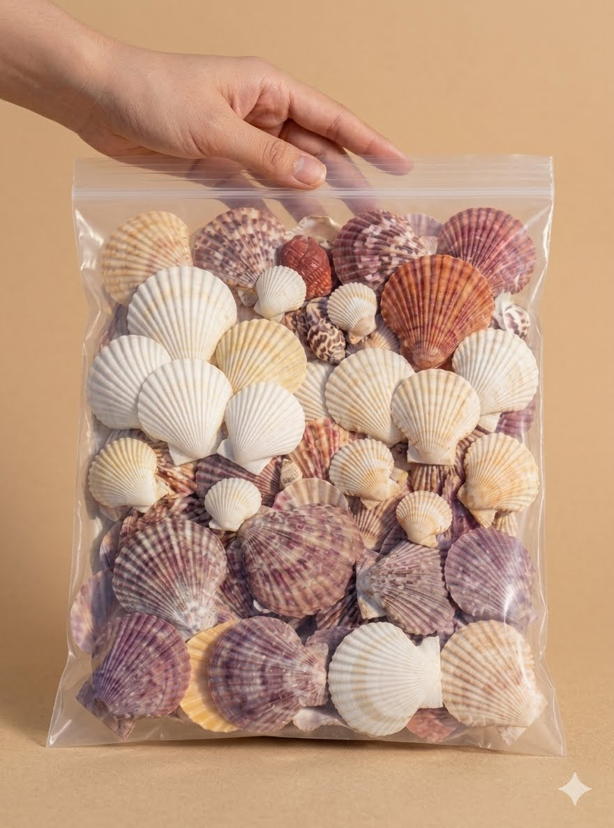 Assorted Scallop Shells in a Bag