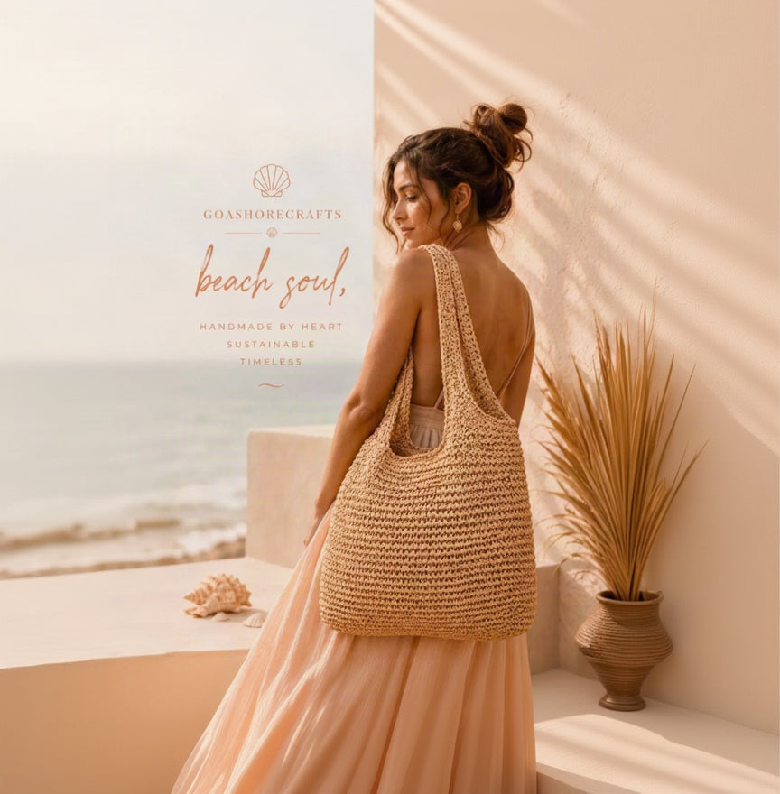 Hand-Crochet Cream Boho Beach Shoulder Tote