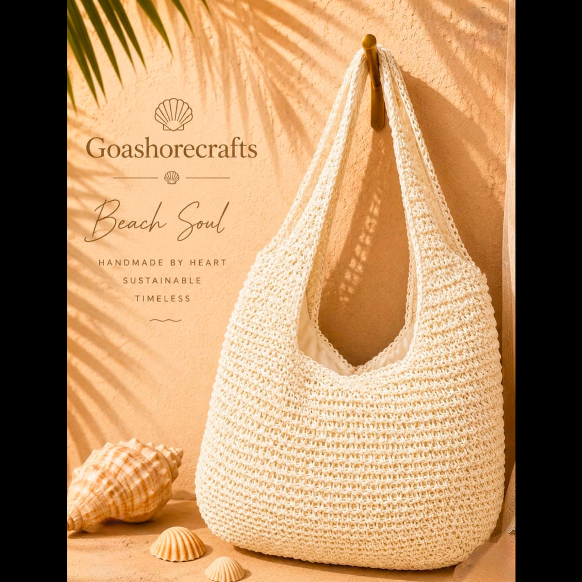 Hand-Crochet Cream Boho Beach Shoulder Tote